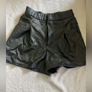 Zara Black Faux Leather Pleated High-Waist Shorts